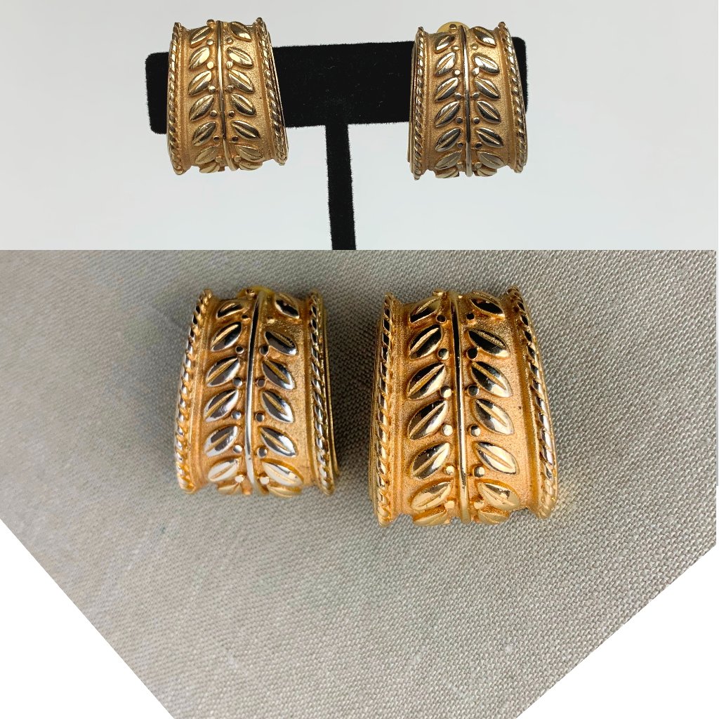 Vintage 80s Hobe Brushed Goldtone Clip On Statement Earrings 21$